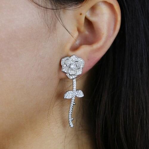 Sparking bling 5A cubic zirconia cz rose flower earring 2021 valentines day gift fashion jewelry