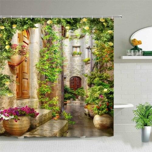 Natural Scenery Green Bamboo Flower Birds Plant Shower Curtains Forest Spring Summer Landscape Bathroom Decor Cloth Curtain Set