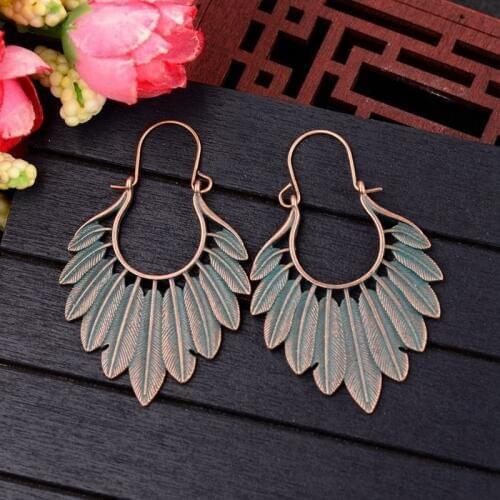 Natural Style Ethnic Big Leaf Dangle Earrings For Women Oorbellen Verdigris Tribe Gypsy Summer Ladies Earrings Oorbellen HQE1057