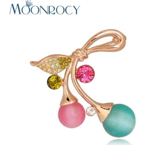 MOONROCY Rose Gold Color Opal Brooch Rigant Romantic Pink Green Cubic Zirconia for Women Students Dropshipping Gift