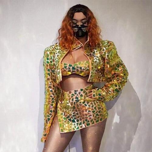 Mirror Sequins Stage Costume Outfit For Female Festival Rave Outfit Nightclub Sexy Gogo Jazz Dance Performance Dancewear VDB4010