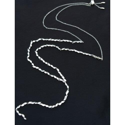 SLJELY Fashion S925 Sterling Silver Festival Spark Y-shaped Pendant Adjustable Necklace Paved Zircon Women Wedding Party Jewelry