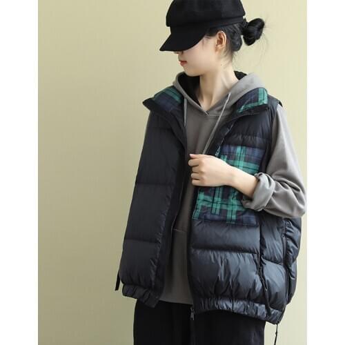 SEDUTMO Winter Oversize Plaid Duck Down Vest Women Jackets Thick Patchwork Short Waistcoat Autumn Casual Slim Parkas ED1420
