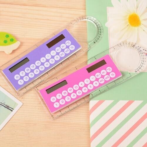 1pc Mini Calculator 10cm Ruler Ultra-thin Solar Energy Multifunction Calculator for Children School Office Supplies Random Color