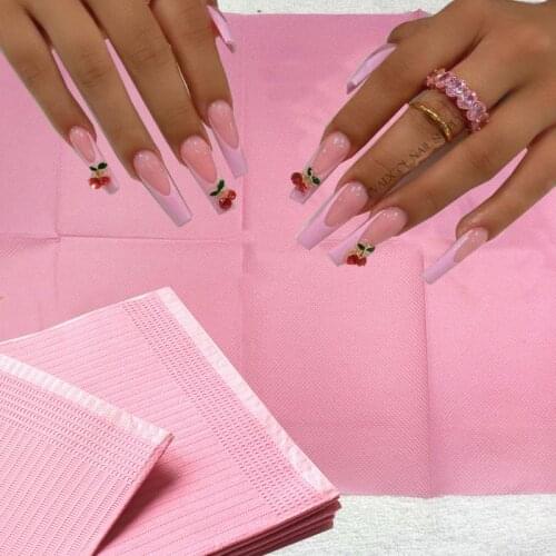 10pcs Disposable Nail Art Pink Lint Free Table Towels Mats Paper Waterproof Acrylic Nails Manicure Salon Tool