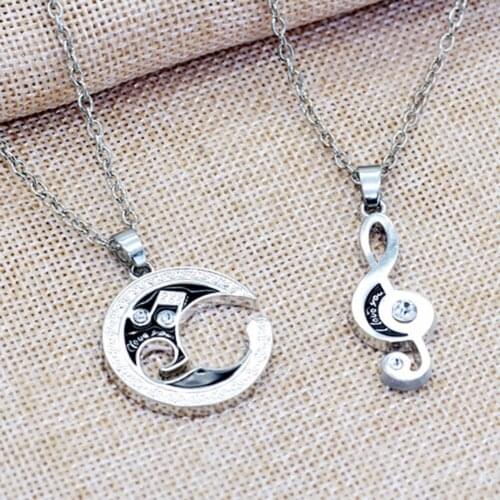 2 Pcs Moon Musical Note Pendant Necklace Couples Lovers Valentines Day Gift