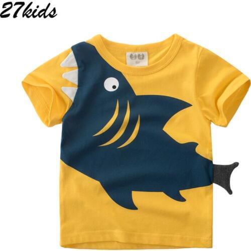 27kids 2-9Year Cartoon Animal Shark Children Kids Tops Tees T Shirt Summer Children Boys Shorts Sleeve T-Shirts Toddler Clothes