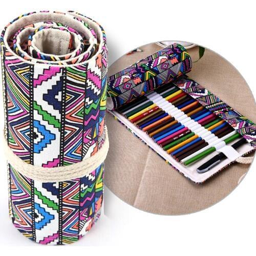 36/48/72 School Pencil Case Escolar Estuche Box Stationery Cute Estojo Portable Canvas Pen Roll Up Bag Curtain Pencils beauty