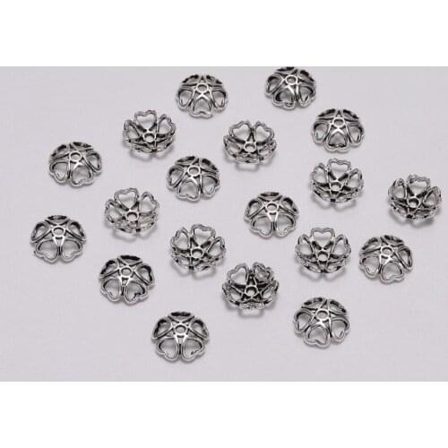 50pcs 10mm Antique Peach 5 Petal Hollow Hear Flower Beads End Caps Receptacle Flower Torus For DIY Spaced Apart Jewelry Findings