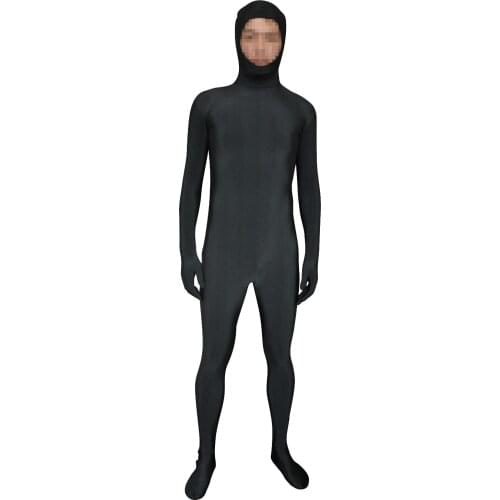 Kid Adult Black Open face Unisex Spandex Bright 2nd Skin Zentai Costumes Bodysuit