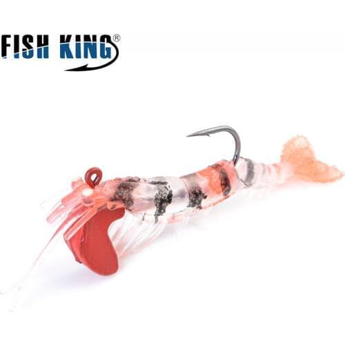 FISH KING 7g 14.5g Mini Shrimp Luminous eyes Fishing Lures 7cm 10cm Craw Soft Lure Jig Lead Silicone Jigging Fishing Bait
