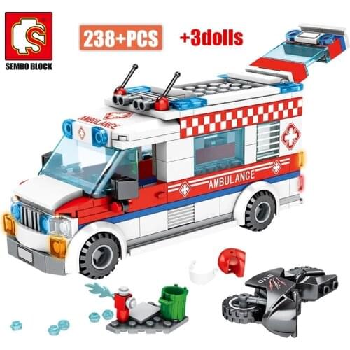 City Pizza Ice Cream Ambulance Truck Vehicle Building Blocks Friends Street View Figures Enlighten Bricks Children Toys Gifts