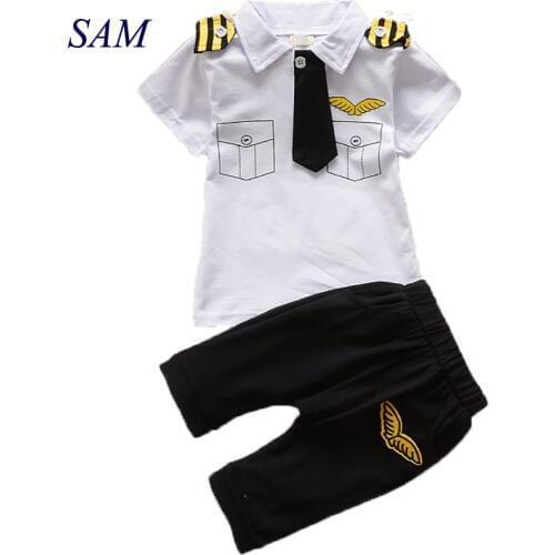 2019 clothes suits children baby boys summer clothing sets cotton kids tie gentleman outfits child short sleeve tops t shirt