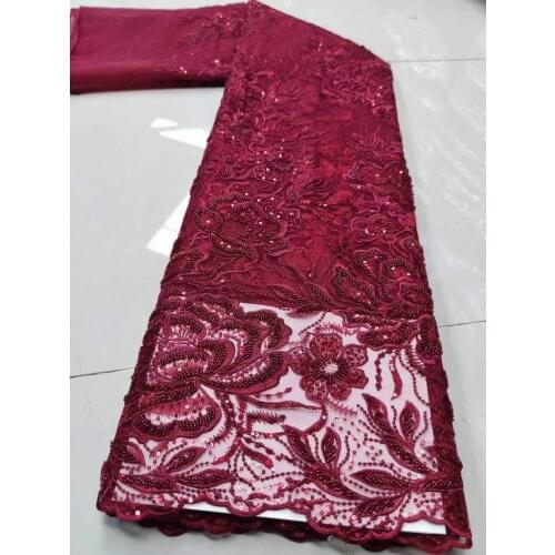 Pretty SYJ-168686 embroidery french lace fabric 5 yards beaded lace fabric for party dress