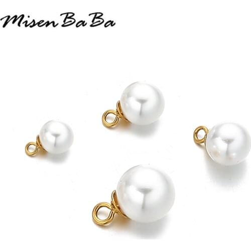 10Pcs/lot 8MM 10MM 6MM Stainless Steel Round Imitation Pearl Charms Pendant For Jewelry DIY Making Accessories