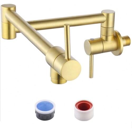 Kitchen Pot Filler Folding Faucet Brass Double Joint Swing Arm Sink Faucet Articulating Wall Mount
