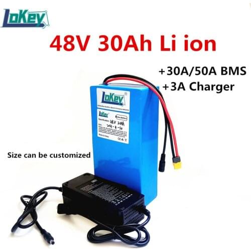 48V 30Ah 13S Lithium battery pack for 1000W ebike scooter 2000W motorcycle golf trolley with 54.6V 3A charger