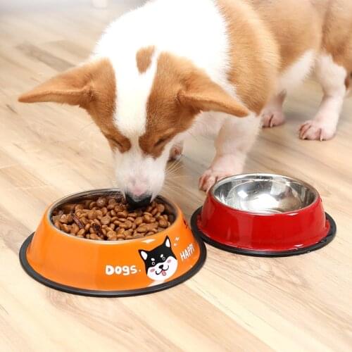Pet Dog Bowl Stainless Steel Non-slip Durable Cat Dog Water Bowl Cartoon Anti-fall Dogs Feeding Bowls Puppy Outdoor Food Dish