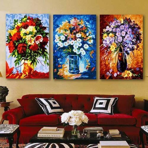 DIY colorings pictures by numbers with colors Oil painting flower Hibiscus daisy picture drawing framed Home
