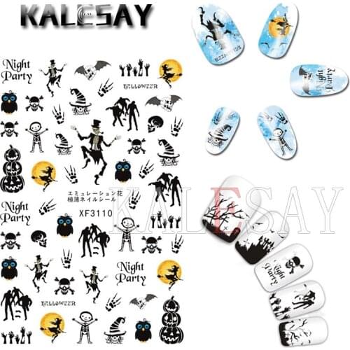 New Halloween Nail Sticker for Manicure Self Adhesive Skull Design Nail Art Decals for DIY Decor Wraps Witch Stickers Nails