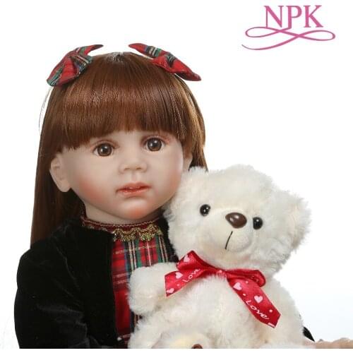 NPK 60CM reborn Fridolin toddler baby girl lifelike bebe doll reborn long straight hair doll 6-9M real baby size