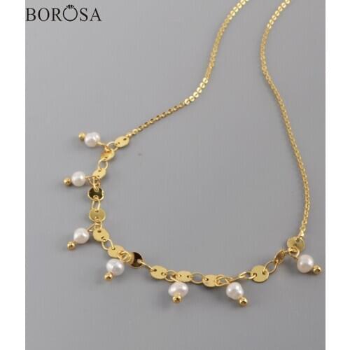 BOROSA Freshwater Pearl Beads Necklace Charm Elegant Pearls Beads Metal Chain Necklace Statement Necklace for Women WX1322