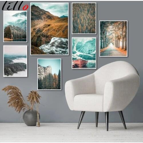 Landscape Mountain River Canvas Poster Nordic Fog Forest Print Painting Scandinavian Decorative Image Home Decoration