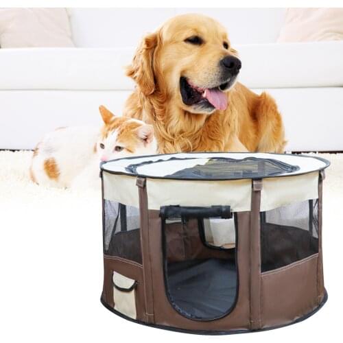Portable Folding Pet Tent Dog House Cage Playpen Puppy Kennel Round Fence Oxford Cloth Open Mesh Cat Tent Easy Operation