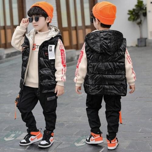 Sports Suit for Boys 3PCS/Set Childrens Suit Cotton Hooded Vest + T-Shirts + Pants Boys Kids Sportswear Tracksuit for Girls