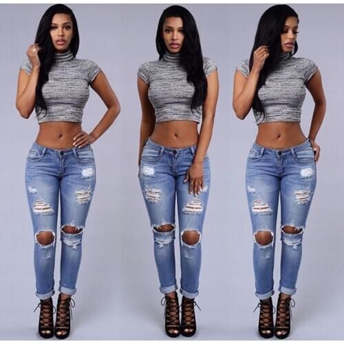 Jeans Style Jeans Pants New Fashion for women Waist 2019 Boyfriend High Pocket Pencil Ripped fall Cotton Casual Summer Denim