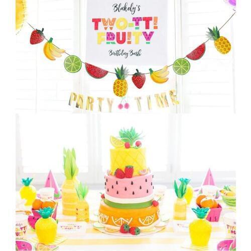 Fresh Summer Glitter Fruit Theme Party Banner For Pineapple Watermelon Bunting for Birthday Hawaii Luau Tiki Party Decorations