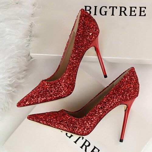 Bigtree Shoes Women High Heels Rhinestone Women Shoes Pumps Women Heels Shoes Ladies Bling Bridal Wedding Shoes Ladies Plus Size