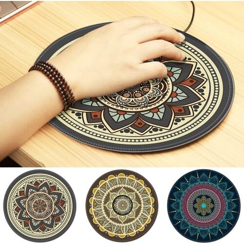 Vococal Vintage Bohemian Round Computer 3D Carpet Mouse Pad Mat Mousepad Anti Slip for Home Office PC Gaming LOL Overwatch CS GO