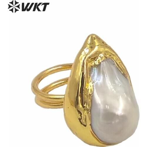 WT-R338 WKT!!! natural freshwater pearl Ring with gold electroplated irregular shape Ring women fashion Jewelry Rings
