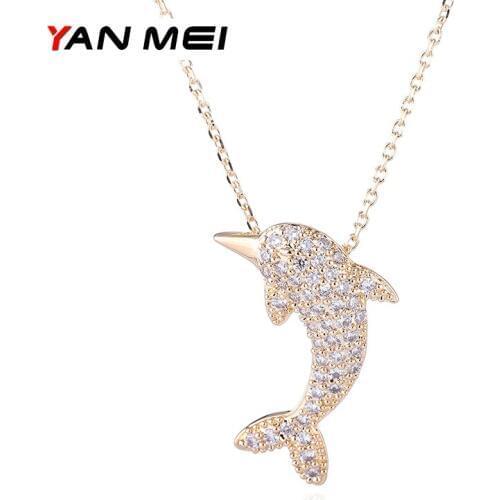 YANMEI Dolphin Crystal Pendant Necklace For Women Cute Mirco Cubic Zirconia Necklaces Fashion Jewelry Female Gifts YMD1300