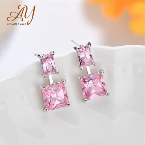 Anillos Yuzuk Silver Wedding Stud Earrings For Women CZ Clear Zircon Ear Piercing Studs Female Statement Engagement Fine Jewelry