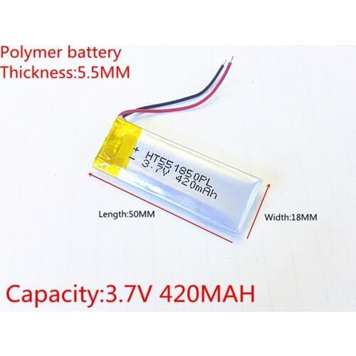 1pcs Polymer battery 420 mah 3.7 V 551850 smart home MP3 speakers Li-ion battery for dvr,GPS,mp3,mp4,cell phone,speaker