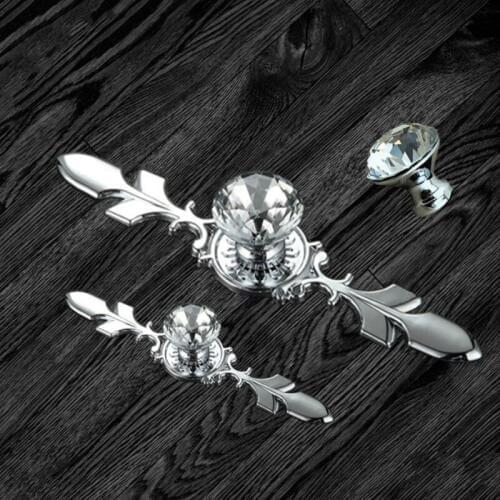 10 pcs Drawer Knobs Handles /Glass Dresser Knob Crystal Silver Chrome Clear Cabinet Pulls Handle BackPlate Bling furniture