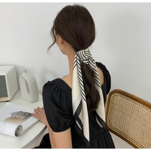 2020 Korean New Elegant Black White Stripe Soft Bowknot Tassel Hair Scrunchies For Women Hair Accessories