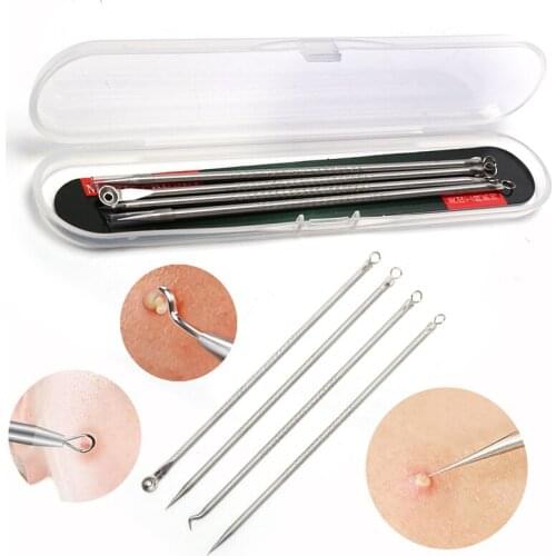 4pcs/set Facial Pore Cleaner Spoon Blackhead Comedone Acne Pimple Blackhead Remover Tool Needles For Face Skin Care Tool