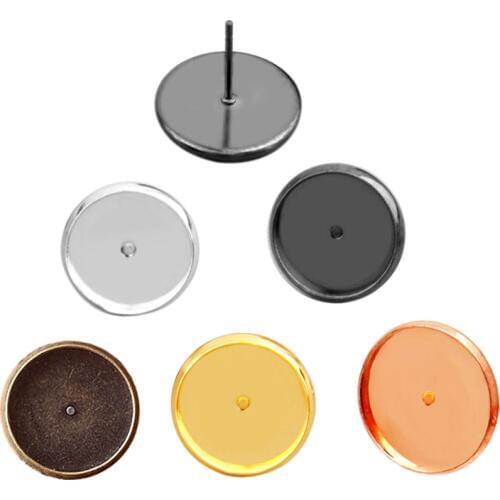 50pcs 8mm 10mm 12mm 14mm 16mm Woman Earring Stud Cabochon Cameo Setting Blank Base DIY Handmade Jewelry Findings