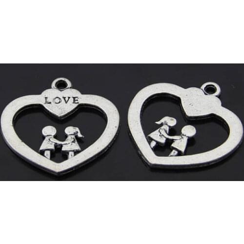8pcs Antique Silver tone/Antique bronze Couple Love Boy/Girl Heart Connector Pendant Charm Finding,DIY Accessory Jewellry
