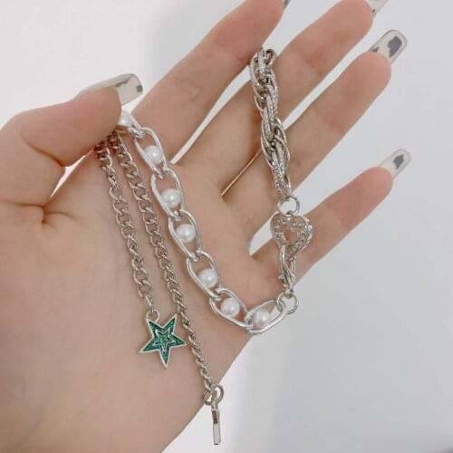 90s Punk Love Star Imitation Pearl Clavicle Chain Necklaces for Women Goth Vintage Fashion Charm Necklace Y2K Jewelry Gifts 2021
