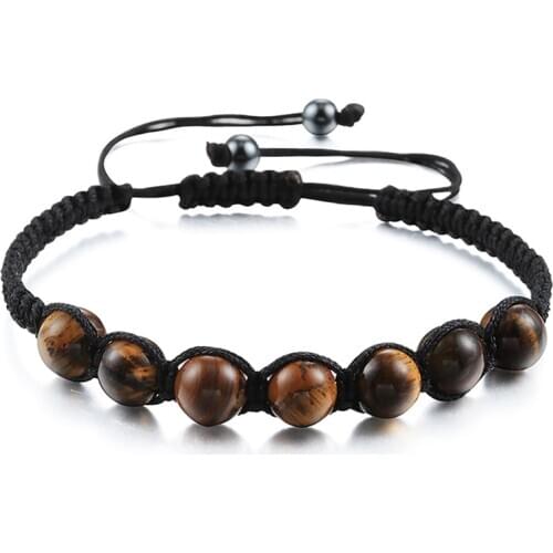 Tiger Eye Stone Bracelets 8mm Natural Beads Handmade Braided Bracelet&Bangle Men Women Adjustable Black Brown Rope Charm Jewelry