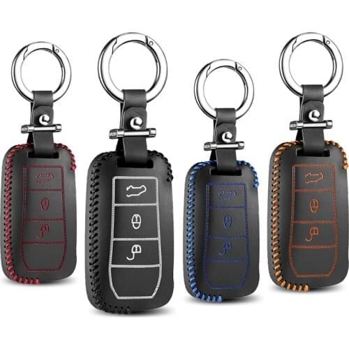 Car key case cover for porsche cayenne 2003 2004 2005 2006 2009 2010 2007 2008 genuine leather remote keychain key chain holder