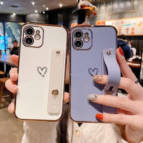 Wrist Strap Case For iPhone 11 12 Pro Max Case Silicone Holder For iPhone 12 Mini XR X XS 7 8 Plus SE 2020 Luxury Plating Cover