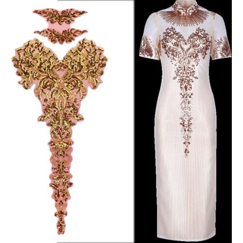 1set Large Heart Design Sequins Embroidery Floral Applique Patches for Clothing DIY Lace Trims Mesh Sew on Patch Applique T2826