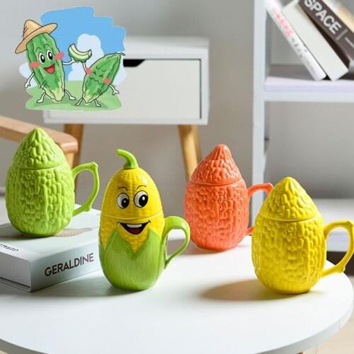 Balsam Pear Shape Mug Ceramic Milk Coffee Mugs with Lid Water Cup Office Porcelain Tea Coffee cup Travel Drinkware Gift
