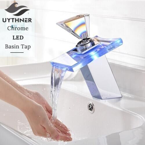 Chrome Basin Faucet Bathroom Sink Faucet LED Faucet Basin Taps Deck Vintage Wash Hot Cold Water Mixer Tap Crane Bath Faucet