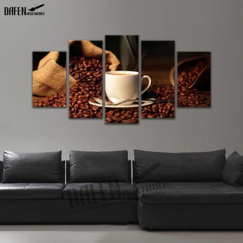Hd Canvas Prints Paintings 5 Panel Coffee Beans Food Still Life Picture Wall Art Home Decoration For Kitchen Living Room